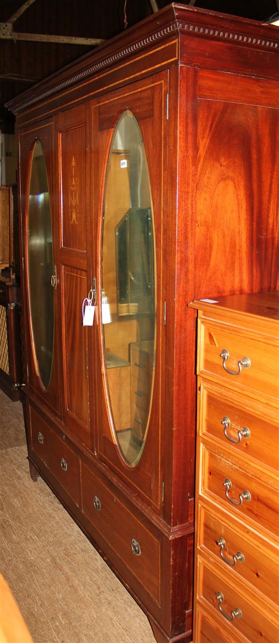 Edwardian inlaid mahogany double wardrobe